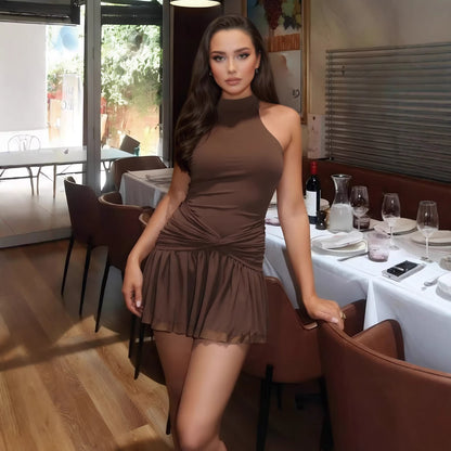 Ruffle Knot Halter Dress