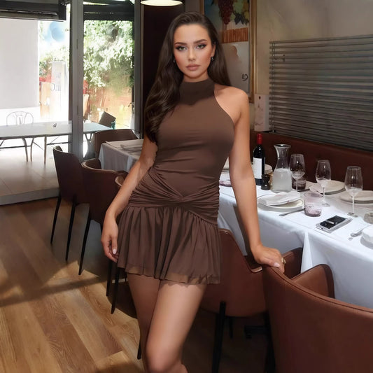 Ruffle Knot Halter Dress